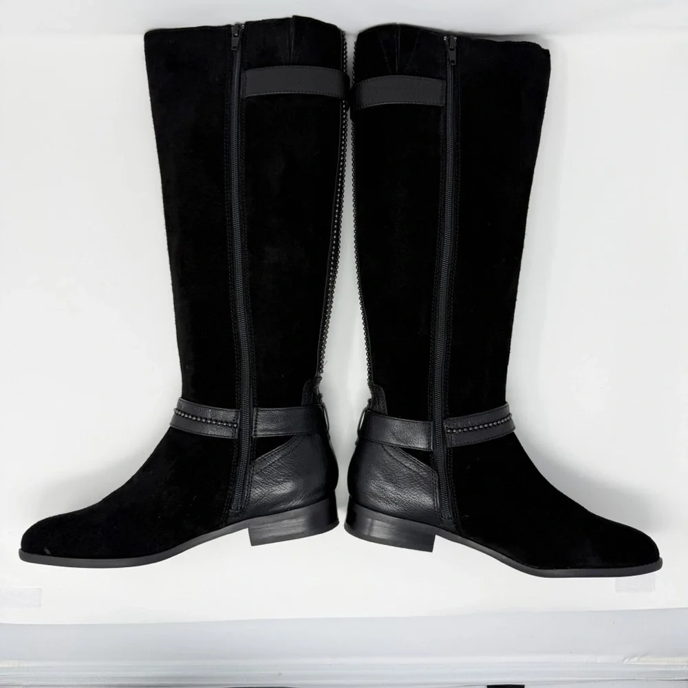 Alex Marie Davian Black Knee High Boots Women’s 9.5M Suede Leather Riding Boots